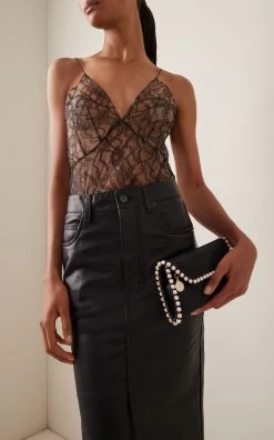 STELLA MCCARTNEY Falabella Pearl-Trimmed Vegan-Leather Clutch