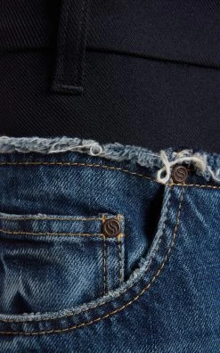 STELLA MCCARTNEY Paneled Blue Denim And Twill Jeans -Lady Fashion Store stella mccartney medium wash paneled blue denim and twill jeans 2