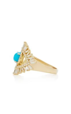 18K Yellow Gold, White Diamond And Turquoise Evil Eye Ring -Lady Fashion Store suzanne kalan blue 18k yellow gold white diamond and turquoise evil eye ring 2