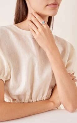 18K Yellow Gold, White Diamond And Turquoise Evil Eye Ring