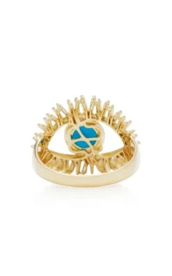 18K Yellow Gold, White Diamond And Turquoise Evil Eye Ring -Lady Fashion Store suzanne kalan blue 18k yellow gold white diamond and turquoise evil eye ring 3