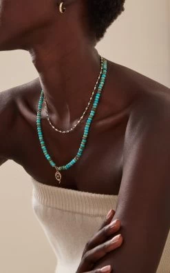 14K Gold, Diamond And Turquoise Necklace