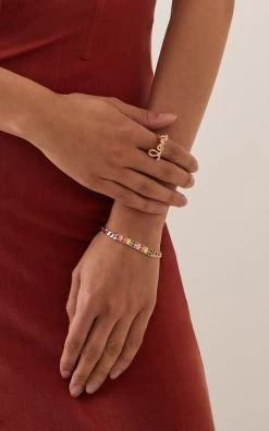 14K Gold ID Bar Multi-Stone Bracelet