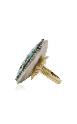 18K Gold Sleeping Beauty Turquoise And Diamond Ring 8 18K Gold Sleeping Beauty Turquoise And Diamond Ring -Lady Fashion Store sylva cie blue 18k yellow and white one of a kind sleeping beauty turquoise and diamond ring 2