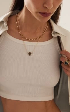 18K Gold, Diamond And Ruby Bee Pendant Necklace