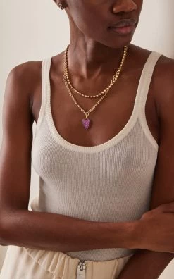 18K Gold Pink Sapphire Ten Table Heart Pendant