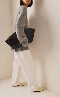 The Row XL Dante Leather Clutch -Lady Fashion Store the row black xl dante leather clutch 2