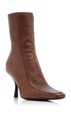 The Row Romy Leather Ankle Boots -Lady Fashion Store the row brown romy leather ankle boots 3