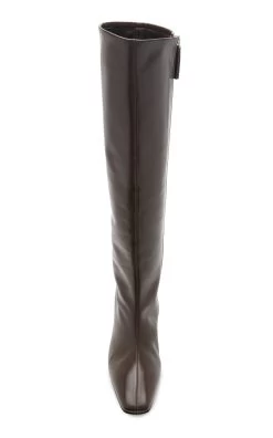 The Row Square-Toe Leather Knee Boots -Lady Fashion Store the row brown square leather boots 2