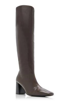The Row Square-Toe Leather Knee Boots -Lady Fashion Store the row brown square leather boots 4
