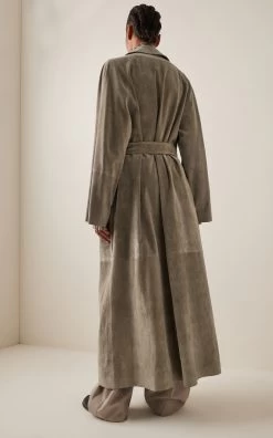 The Row Poseidone Sueded-Leather Coat -Lady Fashion Store the row neutral poseidone coat 2