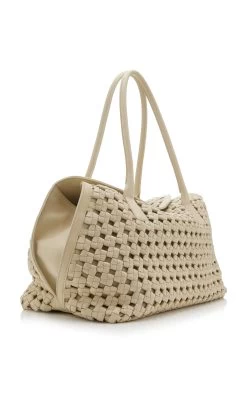 The Row Gabriel Woven Leather Tote Bag -Lady Fashion Store the row white gabriel woven leather tote bag 2