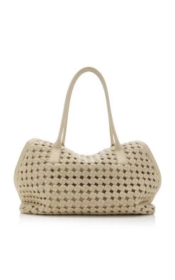 The Row Gabriel Woven Leather Tote Bag -Lady Fashion Store the row white gabriel woven leather tote bag 3