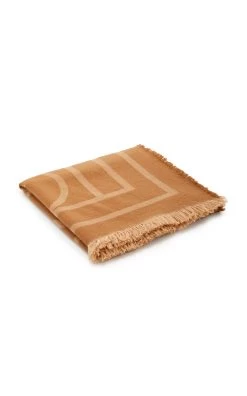 Toteme Monogram Wool-Cashmere Scarf -Lady Fashion Store toteme brown monogram wool cashmere scarf 2