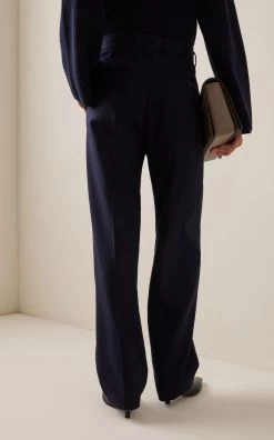 Toteme Pleated Wool-Blend Trousers -Lady Fashion Store toteme navy double pleated tailored trousers 2