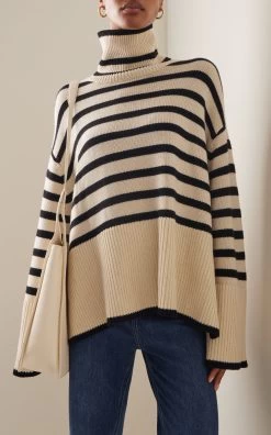 Toteme Signature Stripe Wool-Cotton Turtleneck Sweater