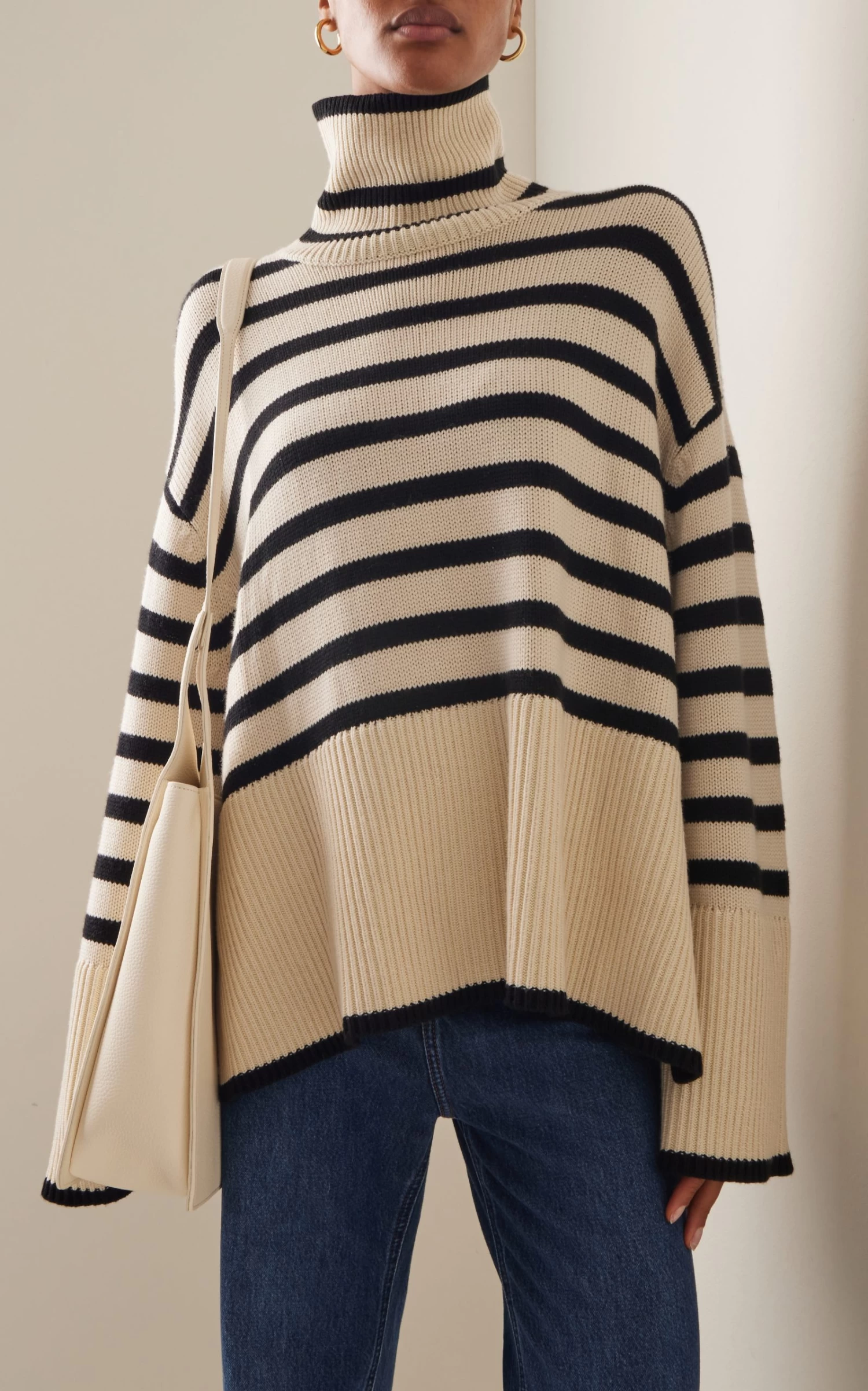 Toteme Signature Stripe Wool-Cotton Turtleneck Sweater 3 Toteme Signature Stripe Wool-Cotton Turtleneck Sweater