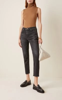 Sapphire Stretch High-Rise Slim-Fit Cropped Tapered-Leg Jeans