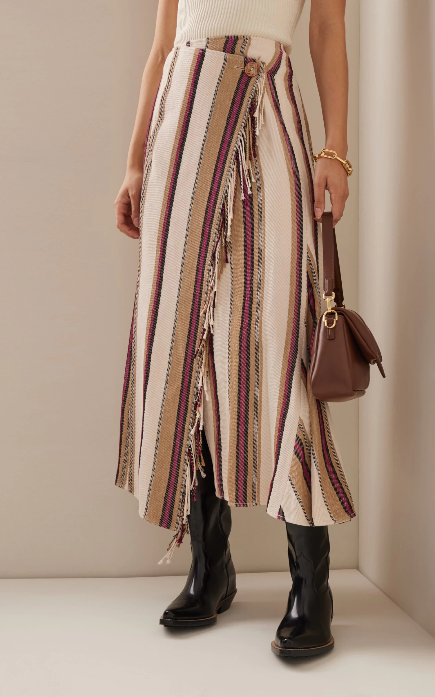 ULLA JOHNSON Abriana Striped Linen Maxi Wrap Skirt 4 ULLA JOHNSON Abriana Striped Linen Maxi Wrap Skirt - Image 2