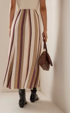 ULLA JOHNSON Abriana Striped Linen Maxi Wrap Skirt 10 ULLA JOHNSON Abriana Striped Linen Maxi Wrap Skirt -Lady Fashion Store ulla johnson neutral abriana wrap maxi skirt 2