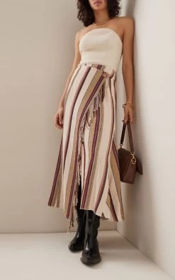 ULLA JOHNSON Abriana Striped Linen Maxi Wrap Skirt