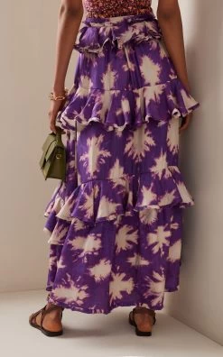ULLA JOHNSON Winona Tiered Silk Maxi Skirt -Lady Fashion Store ulla johnson purple winona tiered silk maxi skirt 2