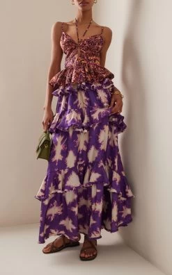 ULLA JOHNSON Winona Tiered Silk Maxi Skirt