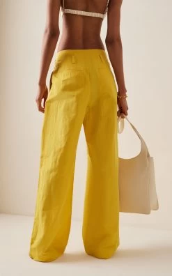 ULLA JOHNSON Pascale Cotton-Linen Wide-Leg Pants -Lady Fashion Store ulla johnson yellow pascale cotton linen wide leg pants 2