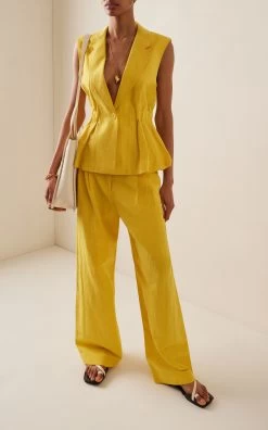 ULLA JOHNSON Pascale Cotton-Linen Wide-Leg Pants