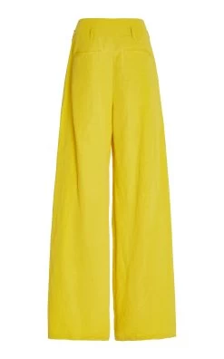 ULLA JOHNSON Pascale Cotton-Linen Wide-Leg Pants -Lady Fashion Store ulla johnson yellow pascale cotton linen wide leg pants 4