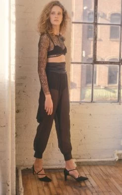 Oliviere Bow-Detailed Cotton-Blend Pants -Lady Fashion Store une femme black oliviere bow detailed cotton blend pants 2