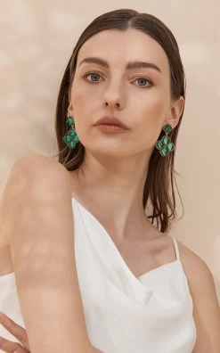 The Cecilia 24k Gold-Plated Emerald Quartz And Crystal Earrings 8 The Cecilia 24k Gold-Plated Emerald Quartz And Crystal Earrings -Lady Fashion Store valere green cecilia 24k gold plated emerald quartz crystal earrings 2