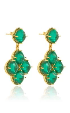 The Cecilia 24k Gold-Plated Emerald Quartz And Crystal Earrings 9 The Cecilia 24k Gold-Plated Emerald Quartz And Crystal Earrings -Lady Fashion Store valere green cecilia 24k gold plated emerald quartz crystal earrings 3