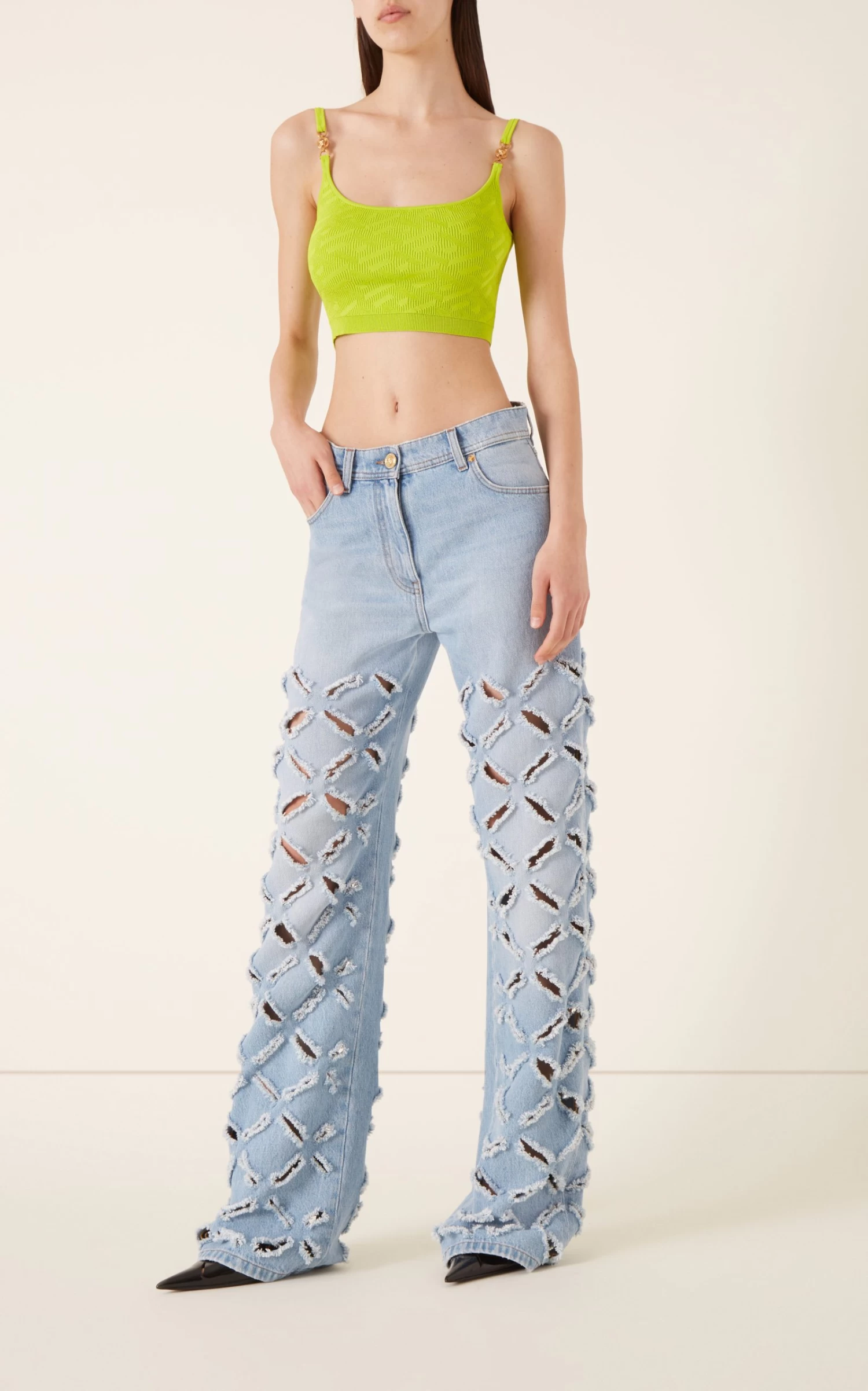 Versace Slash Cutout Wide-Leg Jeans 3 Versace Slash Cutout Wide-Leg Jeans