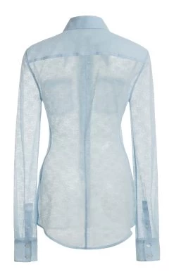 Victoria Beckham Monogram Lace Button-Up Shirt -Lady Fashion Store victoria beckham blue fitted shirt 3