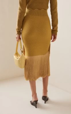 Victoria Beckham Fringed Crochet Knit Mini Skirt -Lady Fashion Store victoria beckham green skirt 2