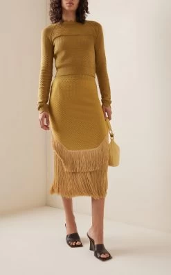 Victoria Beckham Fringed Crochet Knit Mini Skirt