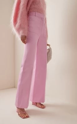 Victoria Beckham Alina Flared Cotton Pants -Lady Fashion Store victoria beckham pink alina flared cotton pants 1