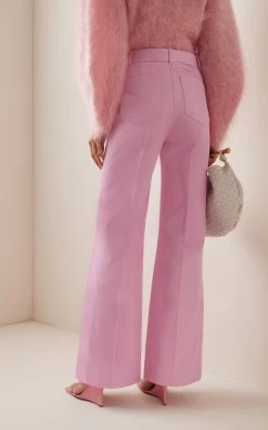 Victoria Beckham Alina Flared Cotton Pants -Lady Fashion Store victoria beckham pink alina flared cotton pants 2