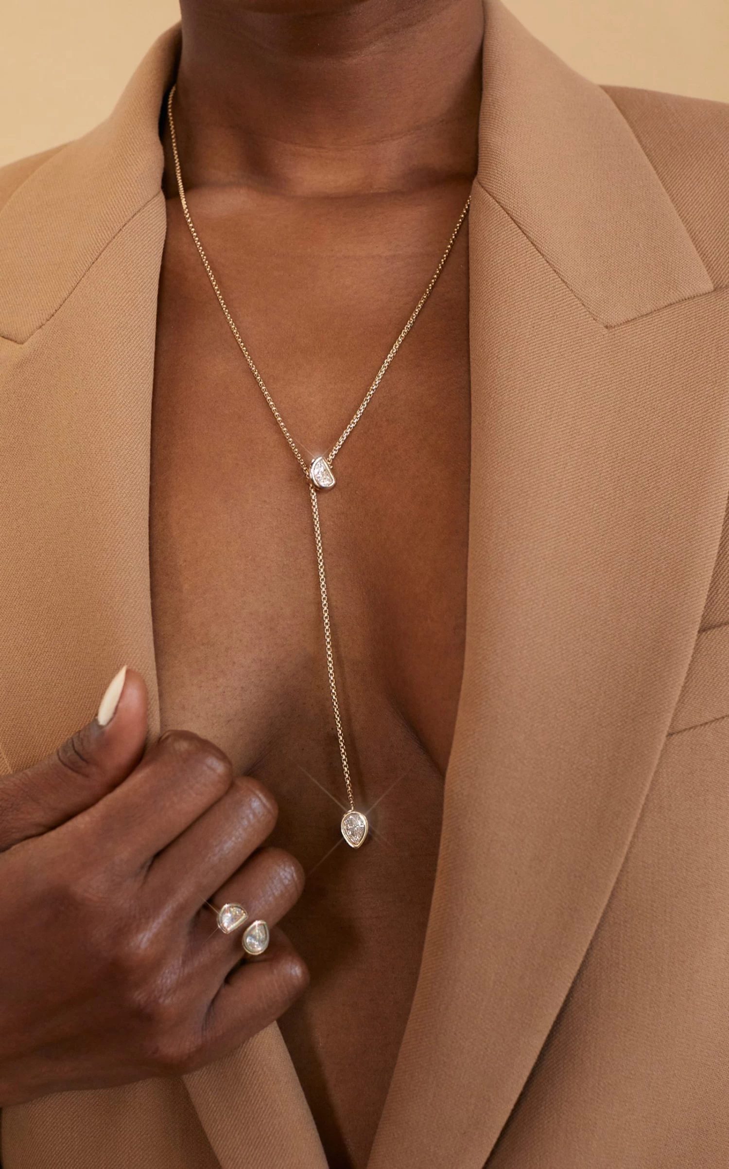 Toi Et Moi 14K Yellow Gold Diamond Lariat Necklace 5 Toi Et Moi 14K Yellow Gold Diamond Lariat Necklace - Image 3