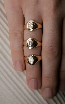 14K Yellow Gold Diamond Signet Ring -Lady Fashion Store vrai yellow emerald signet ring 2