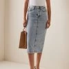 Light-Wash Denim Midi Skirt 2 Light-Wash Denim Midi Skirt -Lady Fashion Store wardrobe nyc light wash denim midi skirt