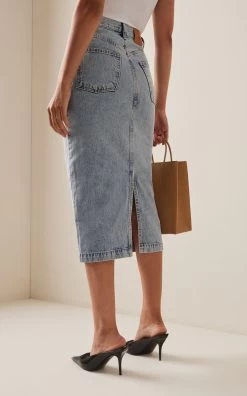 Light-Wash Denim Midi Skirt -Lady Fashion Store wardrobe nyc light wash denim midi skirt 2