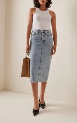 Light-Wash Denim Midi Skirt