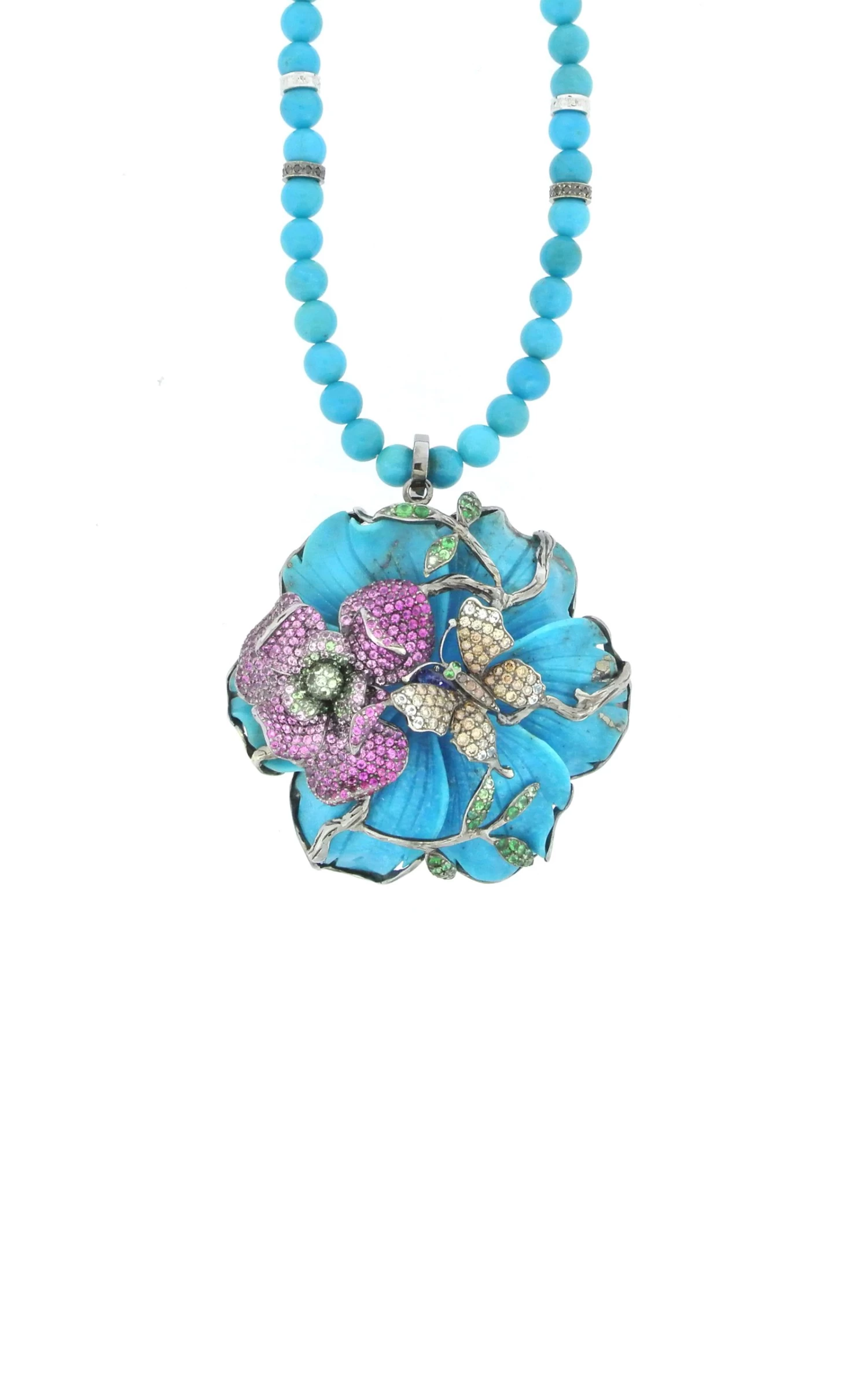 18K White Gold, Turquoise, And Champagne Diamond Necklace 4 18K White Gold, Turquoise, And Champagne Diamond Necklace - Image 2