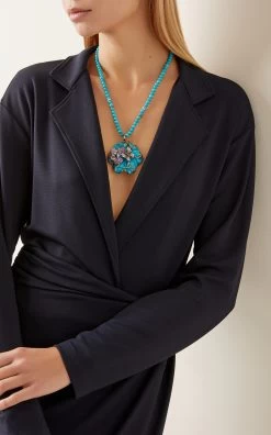 18K White Gold, Turquoise, And Champagne Diamond Necklace