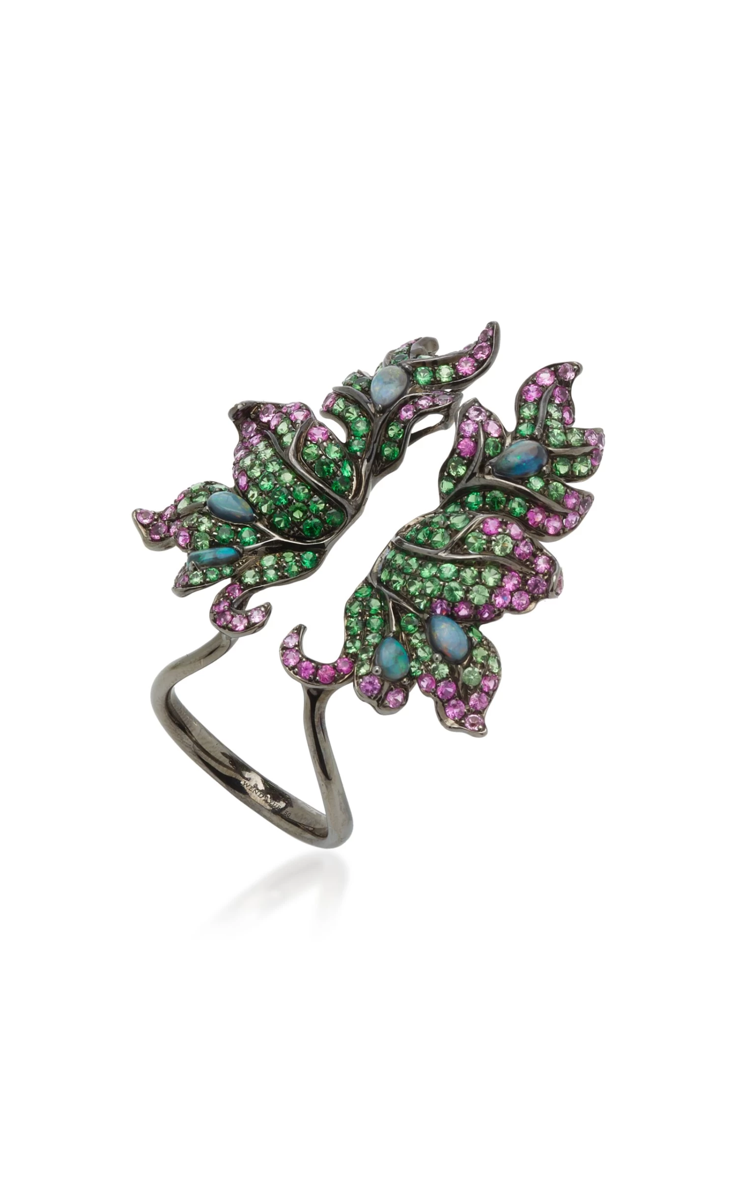 Double Foliage 18K White Gold Multi-Stone Ring 4 Double Foliage 18K White Gold Multi-Stone Ring - Image 2