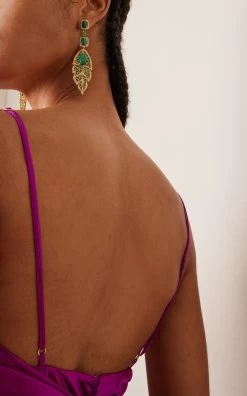 Malachite Foliage 18K Yellow Gold Earrings