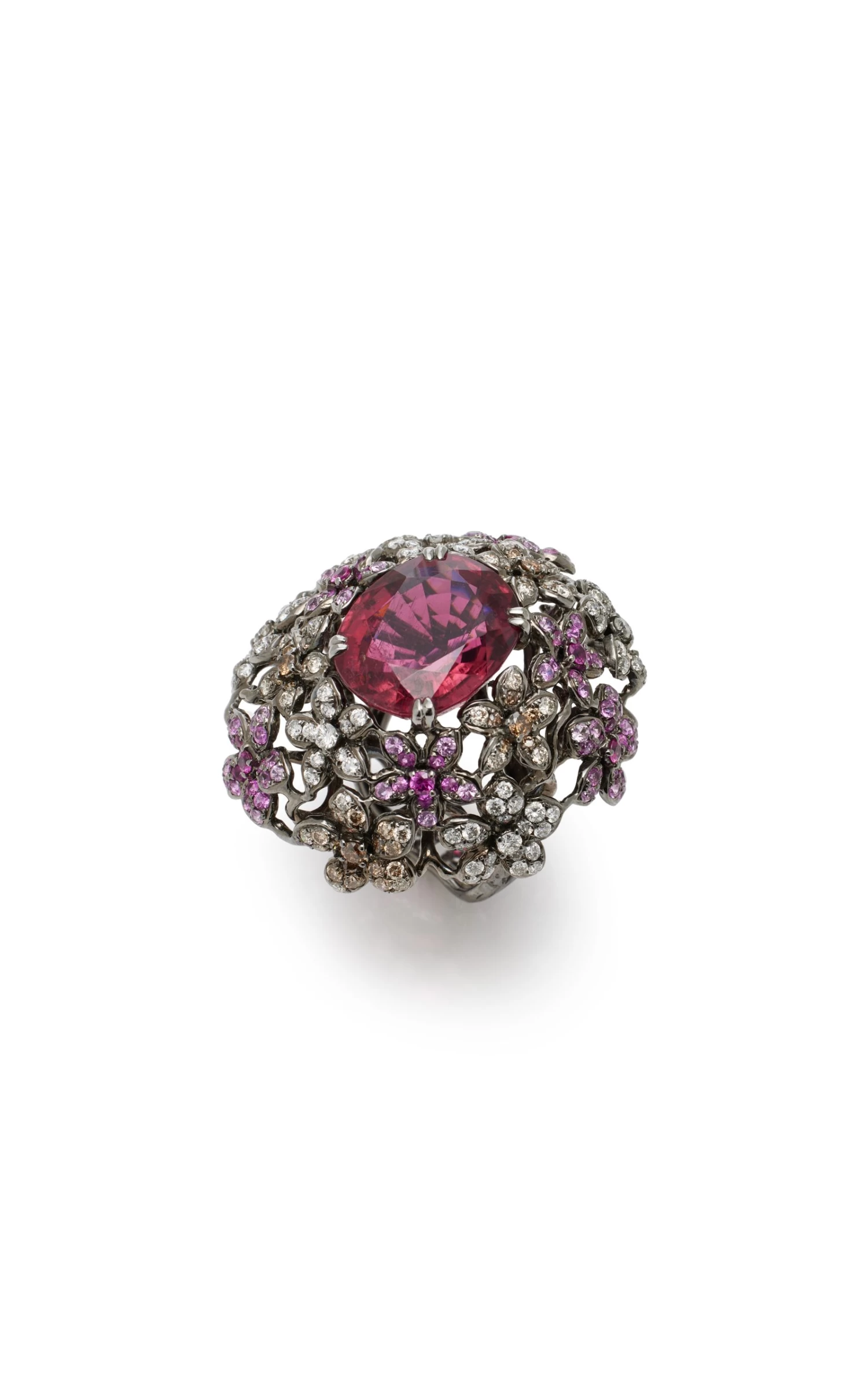 18K White Gold Flower Dome Tourmaline Ring 4 18K White Gold Flower Dome Tourmaline Ring - Image 2