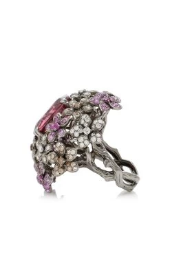 18K White Gold Flower Dome Tourmaline Ring 8 18K White Gold Flower Dome Tourmaline Ring -Lady Fashion Store wendy yue red flower dome tourmaline ring 2